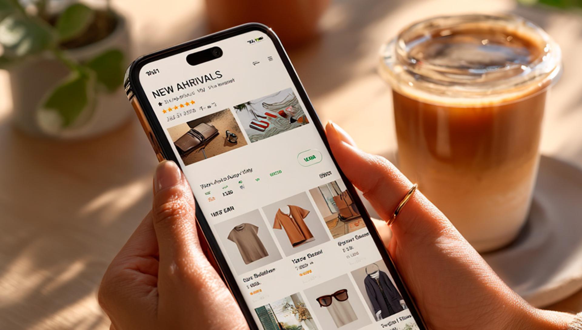 Smartphone showing ChatGPT chat interface with floating ad cards and basic impression metrics