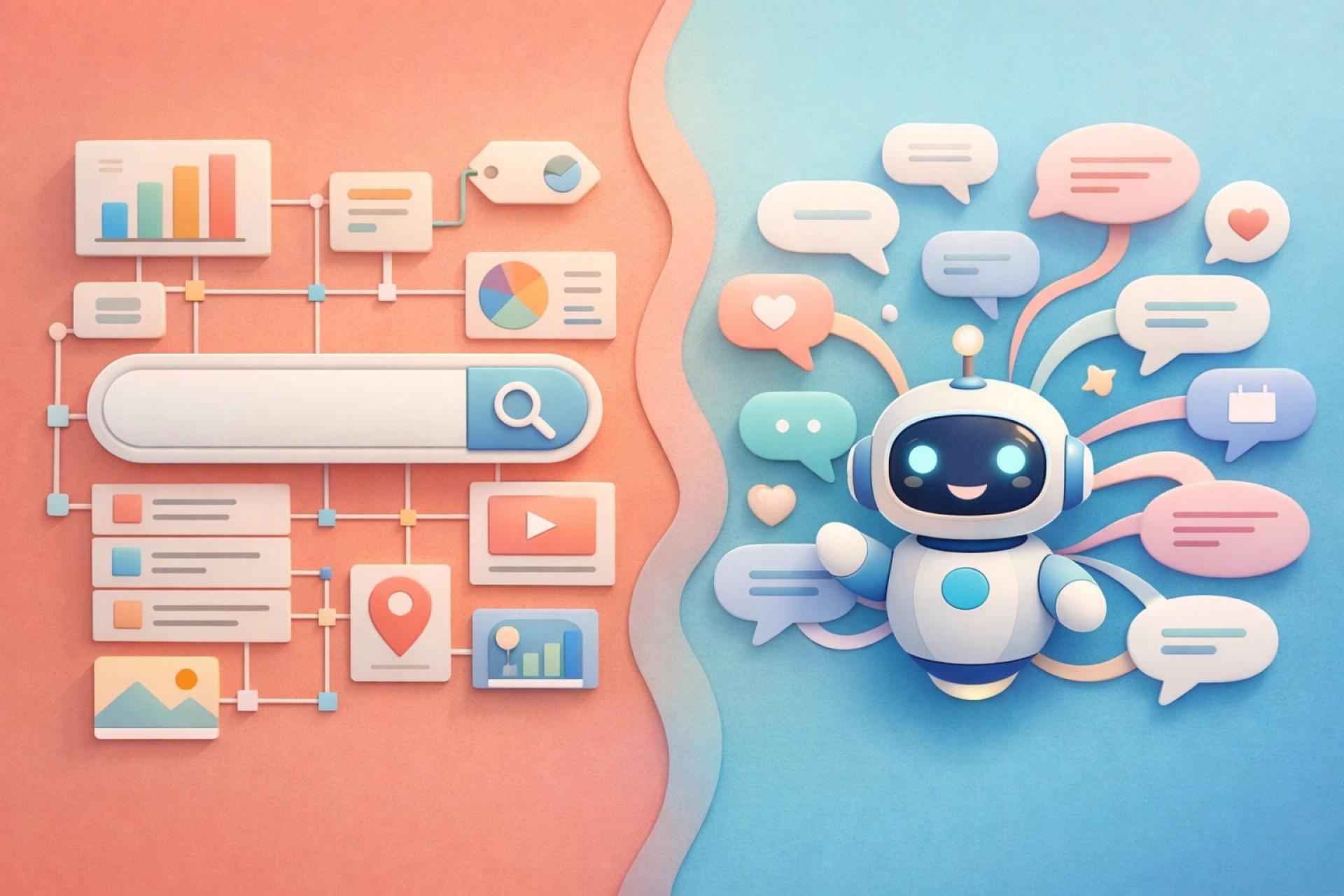 Comparison between traditional search PPC advertising and conversational AI chat-based attribution