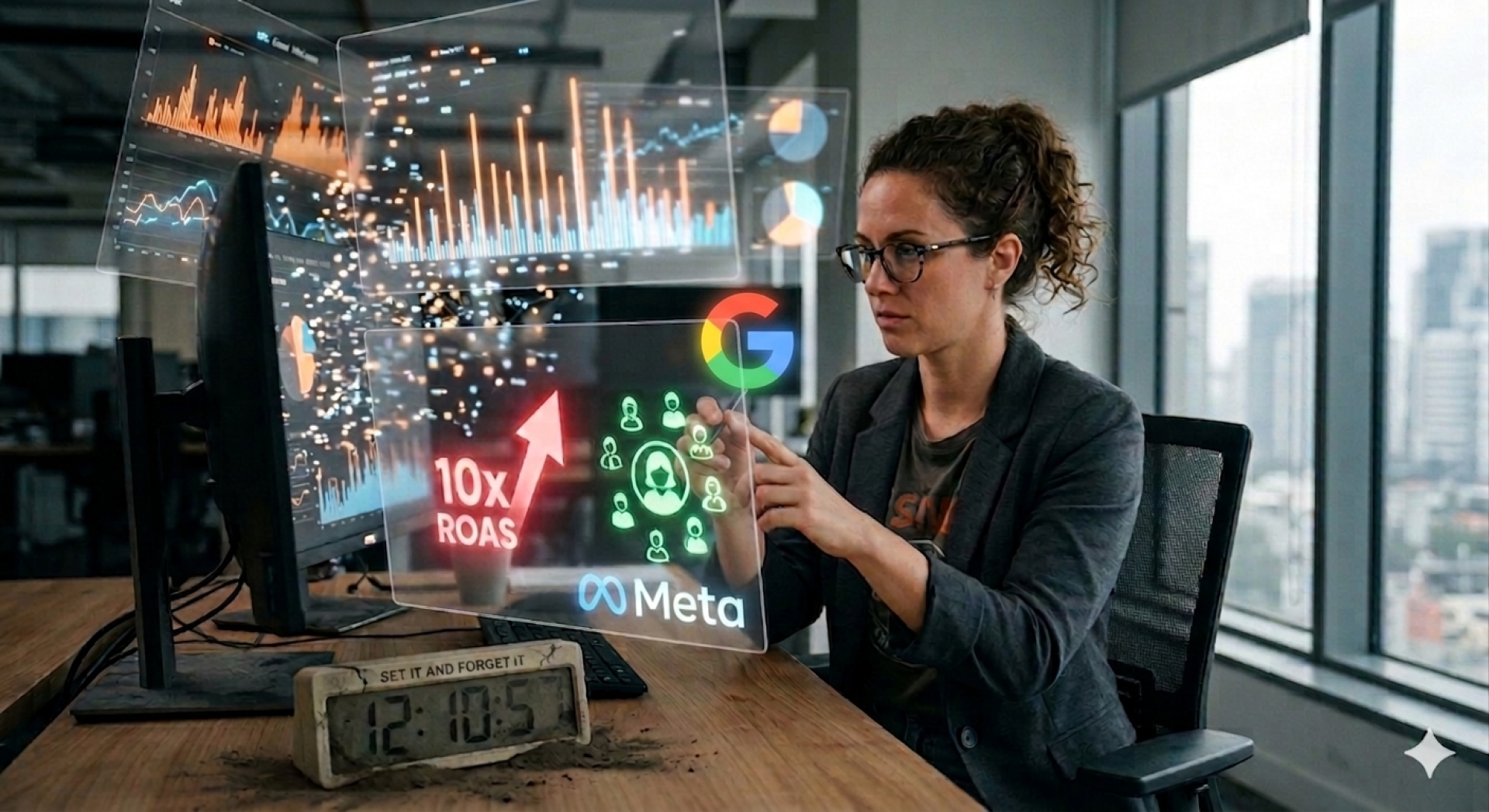 Professionnel analysant des données complexes de campagne PPC pour découvrir l'histoire derrière l'atteinte d'un ROAS de 10x.