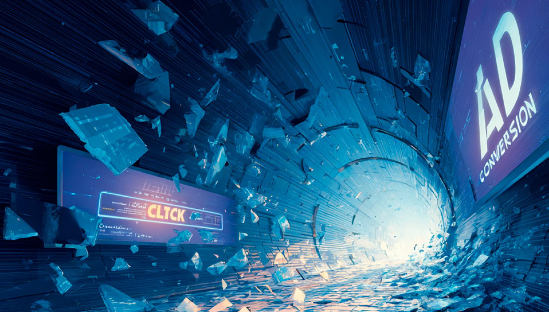 Illustration of conversion data leaking between devices and Google Ads, representing lost marketing analytics.