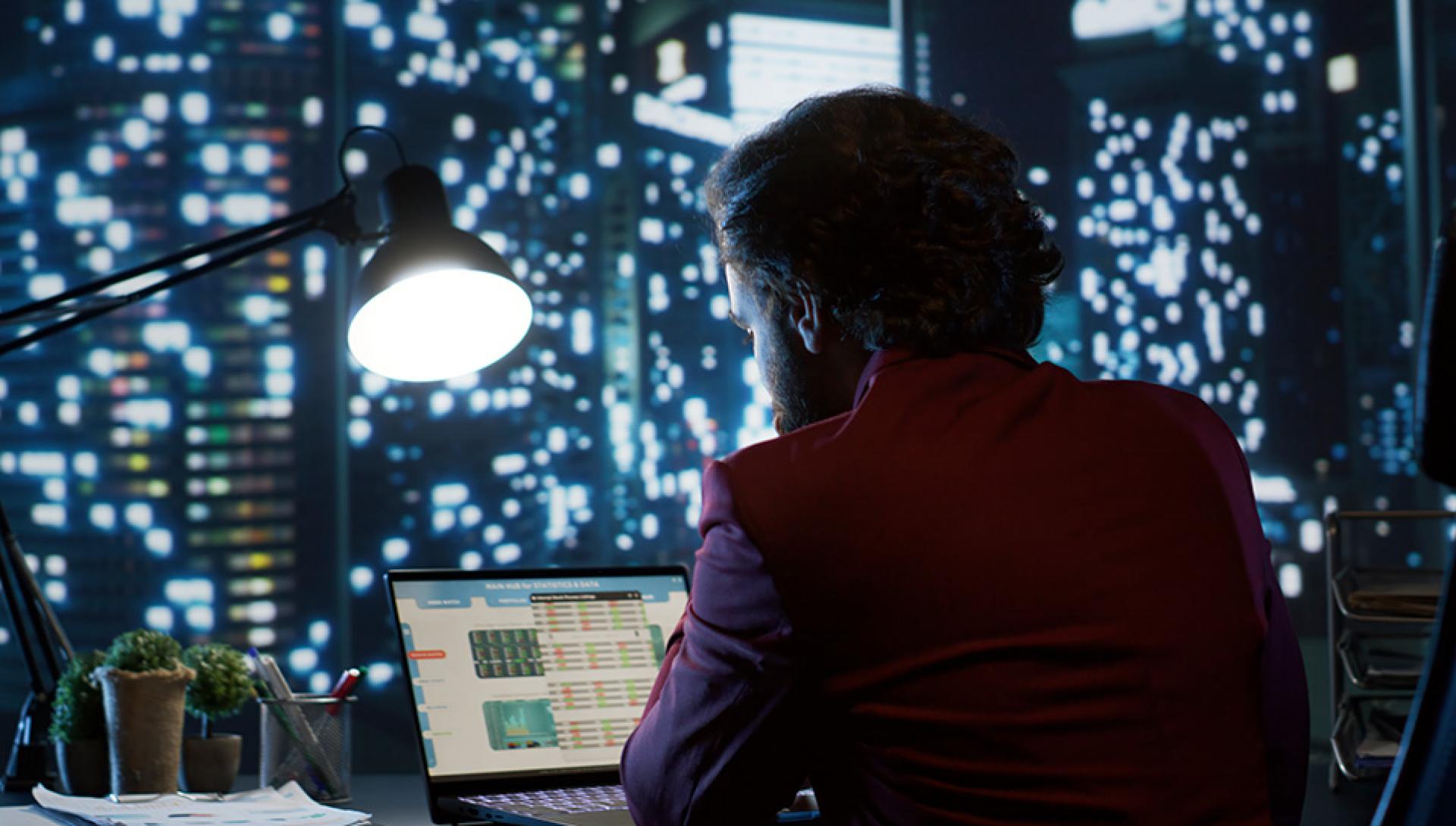 A digital command center funneling data into growth charts to demonstrate accurate PPC ROI and business scaling.